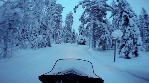 First person view of snowmobile riding in forest 스톡 동영상 47534271