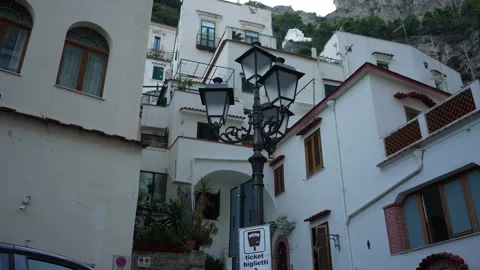 First-person view of square of Atrani, smallest picturesque town in Italy on Stock Footage 259808306