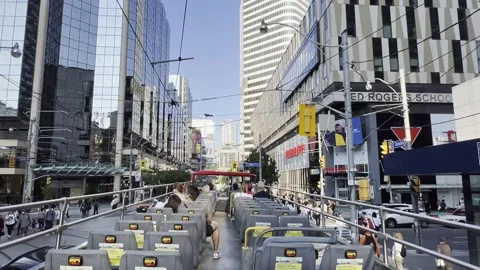 First-person view of toronto open-top bus ride on dundas street 動画素材 302569983