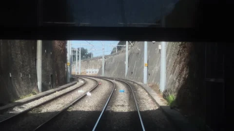 First person view train conductor Metro do Porto subway on rails 動画素材 209303606
