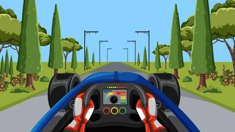 First Person View Vector Illustration of Racing Car Cockpit Driving Stock Illustration