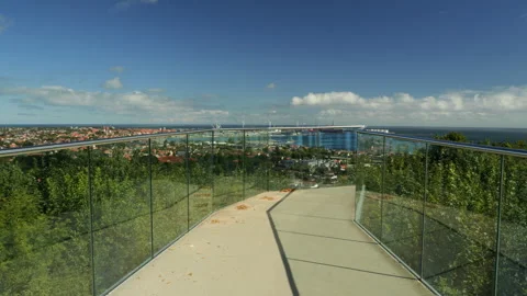 First person view walking on a modern viewpoint balcony Stock Footage 343860410