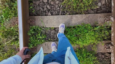 First person view walking on old railroad tracks Stock-Footage 337887333