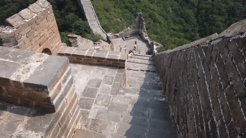 First person view walking over Great Wall of China is a series of fortifications Stock Footage 149424764