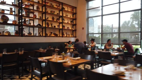 First Person View Walking Through A Restaurant And Then Exiting Through Entr Stock-Footage 129258783