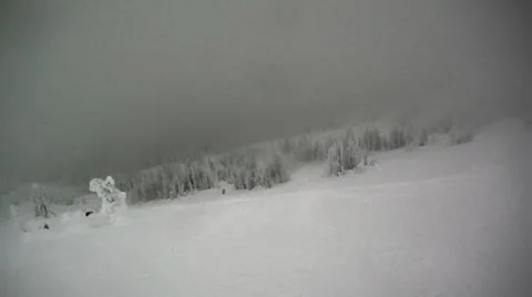 First Person View of Whiteout Blizzard Snowboarding Condition Stock Footage 22493816
