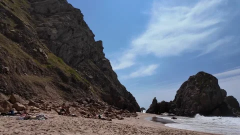 First person walk on cliffside trail in Portugal with sea air Stock Footage 314237919