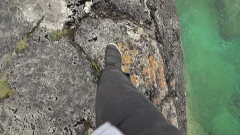 First Person Walking On Lake Cliff Top Stock Footage 80072359