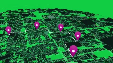 First pin popping from grid starting 3D map, transparent background pins rising Stock Footage 345727457