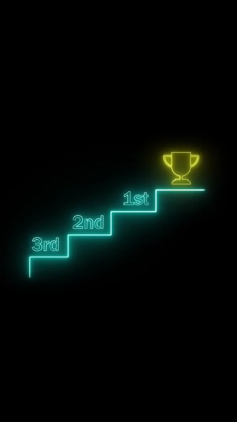 First place achievement neon steps climb victory award animation vertical v.. Stock Footage 341611640