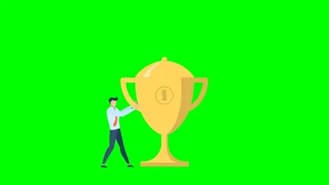 First place among competitors. Gold cup trophy symbol icon in flat style Stock Footage 336849489