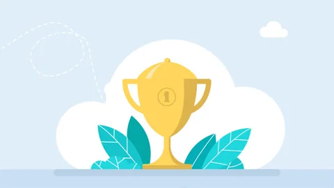 First place among competitors. Gold cup trophy symbol icon in flat style. Team Stock Footage 338323653