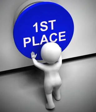 First place button means victory success and winner - 3d illustr Illustrazione stock