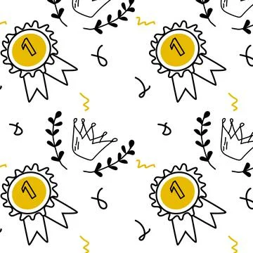 First place champion background with Hand drawn trophy elements Illustrazione stock