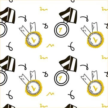 First place champion Doodle background with Hand drawn trophy elements Illustrazione stock