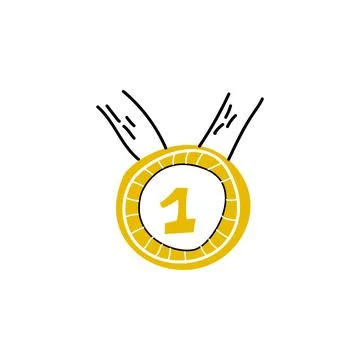 First place doodle icon of medal with ribbon Stock Illustration