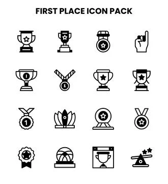 First Place DuoTone Bundle Icons Pack Stock Illustration
