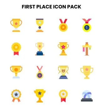 First Place Flat Bundle Icons Pack Stock Illustration