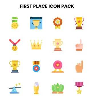 First Place Flat Vector Icons Pack Stock Illustration