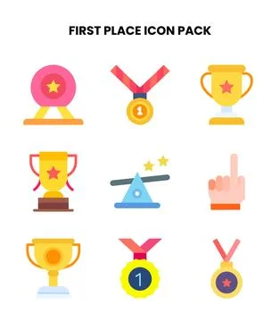 First Place Flat Vector Icons Pack Stock Illustration