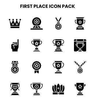 First Place Glyph Vector Icons Pack Stock Illustration