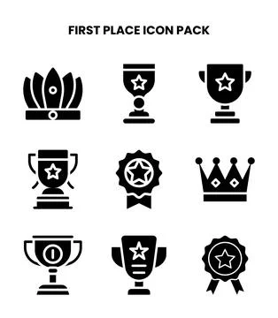 First Place Glyph Vector Icons Pack Stock Illustration