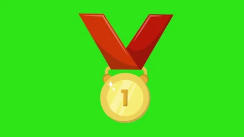 First Place Gold Medal with Red Ribbon Icon Isolated on Green Screen Background Stock Footage 345931262
