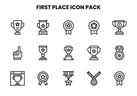 First Place Line Vector Icons Pack Stock Illustration