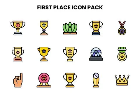 First Place Lineal Color Graphics Icons Pack Stock Illustration