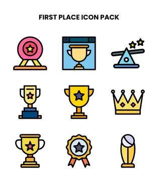 First Place Lineal Color Vector Icons Pack Stock Illustration