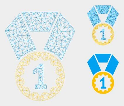 First Place Medal Vector Mesh Network Model and Triangle Mosaic Icon Stock Illustration