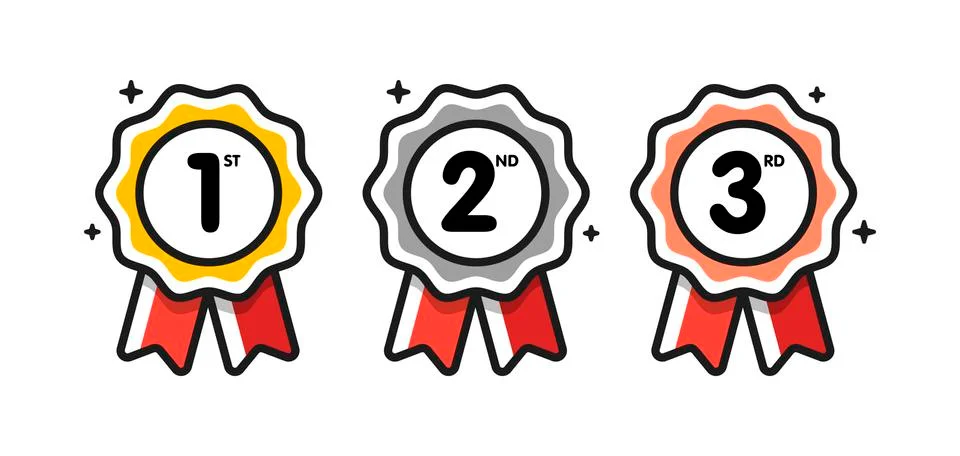 First place. Second place. Third place. Award Medals Set isolated on white wi 库存插图