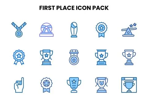 First Place Two Colour Set Icons Pack Stock Illustration