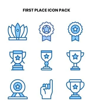 First Place Two Colour Set Icons Pack Stock Illustration