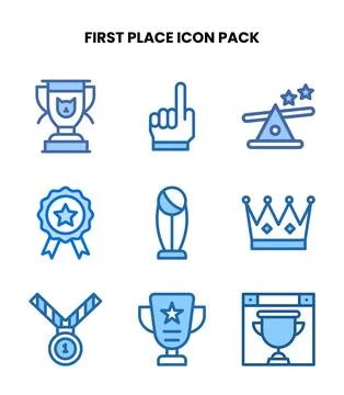 First Place Two Colour Set Icons Pack Stock Illustration