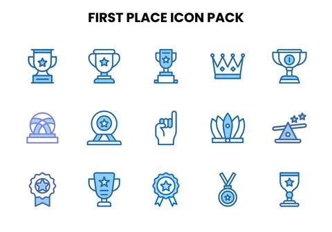 First Place Two Colour Vector Icons Pack Stock Illustration