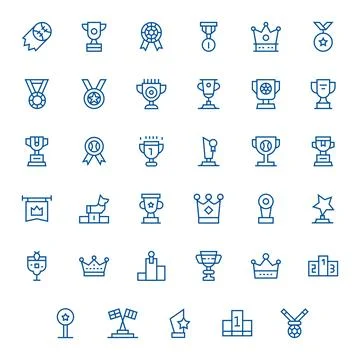 First Place Visual Pack containing 35 Regular Line PIXEL Perfect Vector Icons Stock Illustration