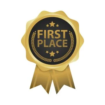 First place win gold badges vector illustration Stock Illustration