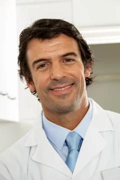 First plane of a scientific looking at the camera Stock Photos