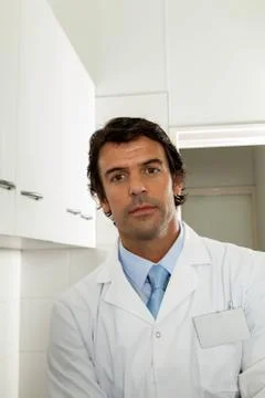 First plane of a scientific looking at the camera Stock Photos