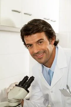 First plane of a scientific looking at the camera Stock Photos