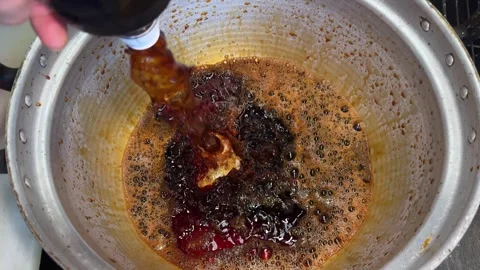 First Pour Of Soy Sauce Into Empty Pot Making Sashimi Soy Sauce Izakaya Japan Stock Footage 344607717
