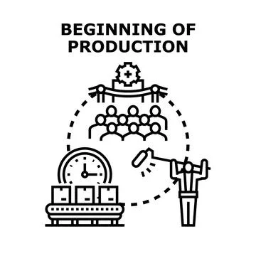 First production line startup activity launching process Stock Illustration