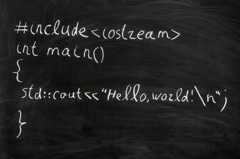 The first program is written with the newly learned programming language Foto stock