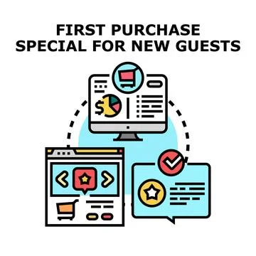 First purchase special offer for new guests concept Illustrazione stock