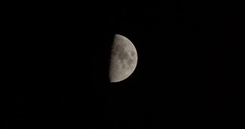 First Quarter Moon Against Black Night Sky Close Up 库存影片 340857000