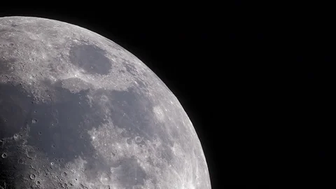 First Quarter Moon on night sky, Moving Right, Extreme Zoom, 4K 스톡 동영상 84827810