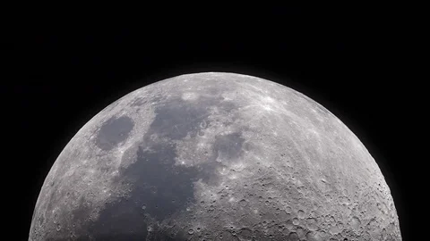 First Quarter Moon on night sky, Rising, Extreme Zoom, 4K Stock Footage