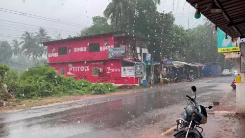 First Rainfall Of The Starting Of The Monsoon Of Goa At Morjim Pernem Goa India. Stock Footage 275573512