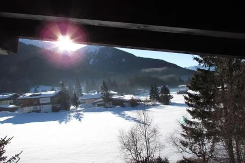 The first ray of sun in the Alps Stock Photos